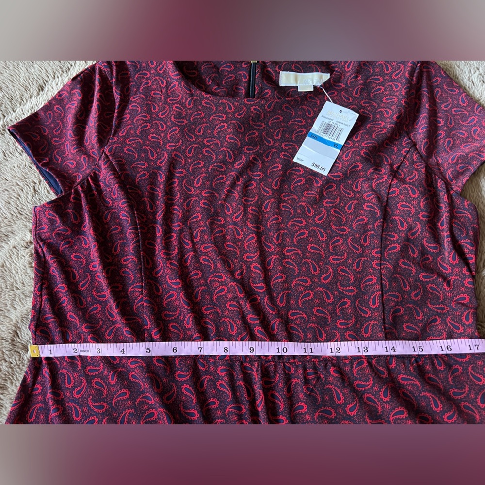 NWT Michael Kors Women's Burgundy Blue Paisley Print Short Sleeve Dress XL - Picture 7 of 8